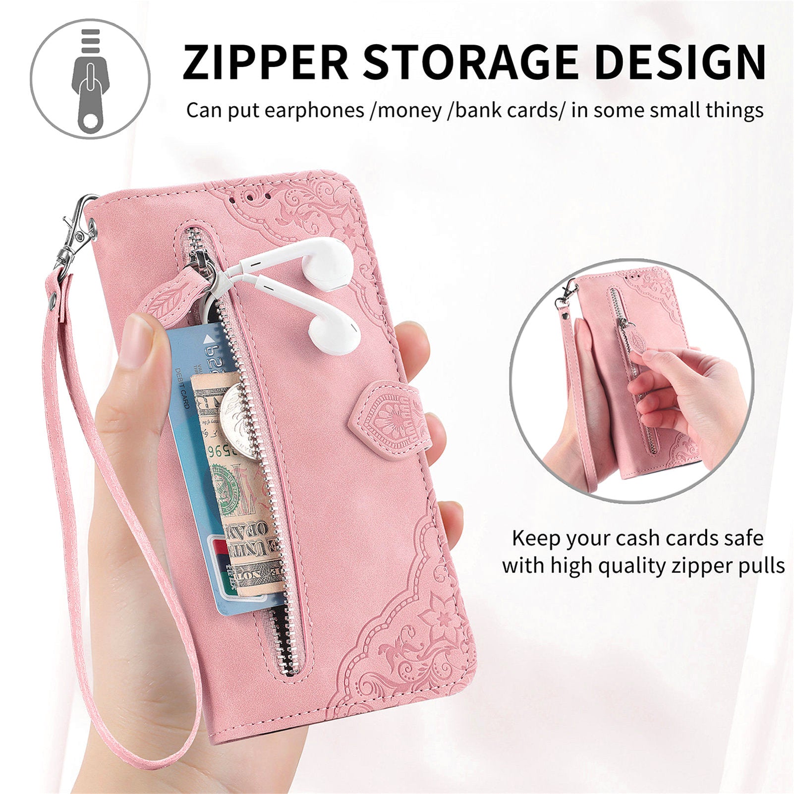 For Xiaomi Redmi Note 13 Pro+ 5G Leather Wallet Case Zipper Pocket Flower Phone Cover For Xiaomi Redmi Note 13 Pro+ 5G Leather Wallet Case Zipper Pocket Flower Phone Cover